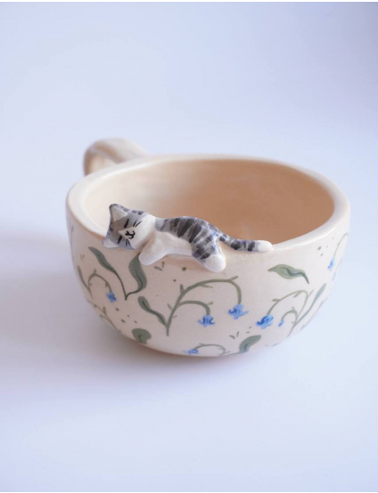 Картинка Чашка " Сонний котик в квітах"